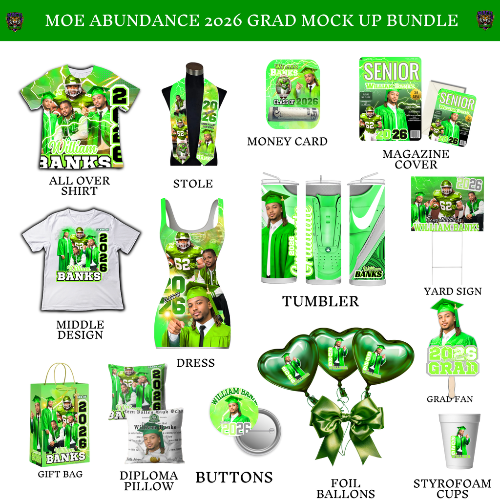 💚 2026 Green EDITABLE Grad Designs Bundle 💚 (green only) (20 pc)