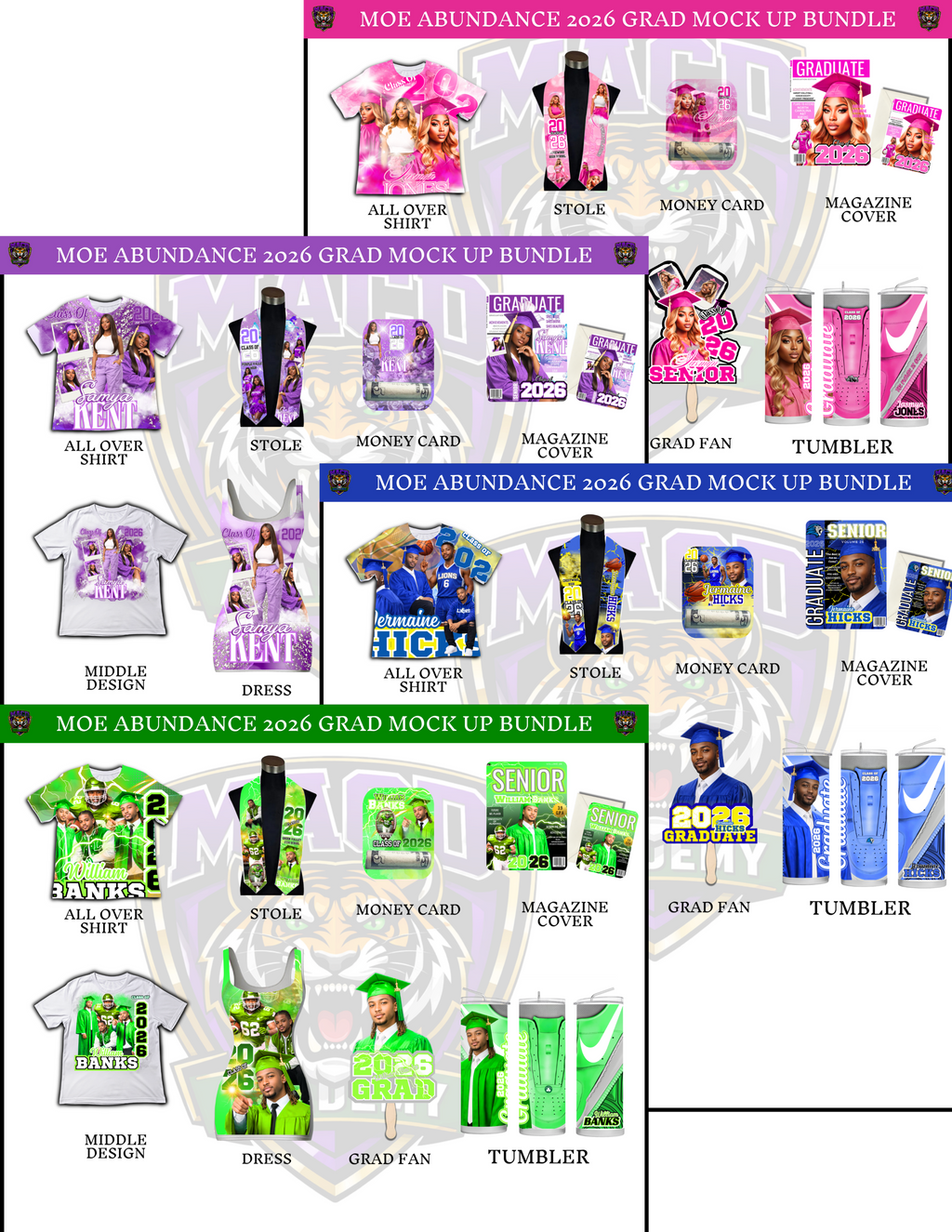 🎓 Graduation Editable Design Kit (80+ Pieces) (All 4 colors PURPLE, BLUE, GREEN, PINK)