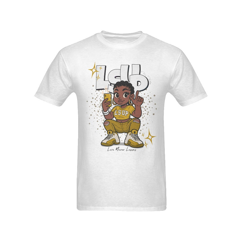 Unisex “L’s Up” Cartoon Girl Glitter Graphic Tee
