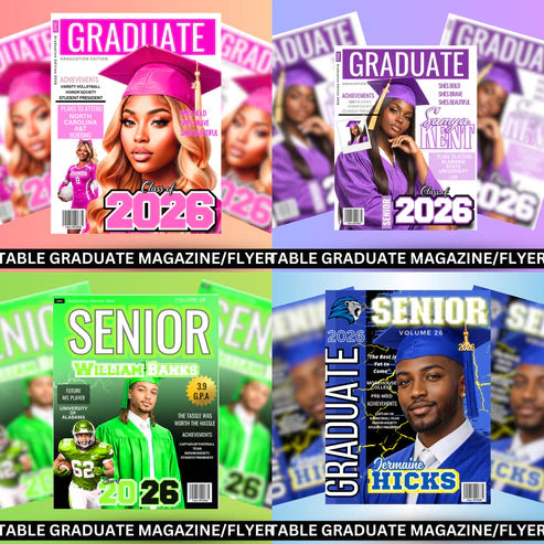 🎓 Graduation Editable Design Kit (80+ Pieces) (All 4 colors PURPLE, BLUE, GREEN, PINK)