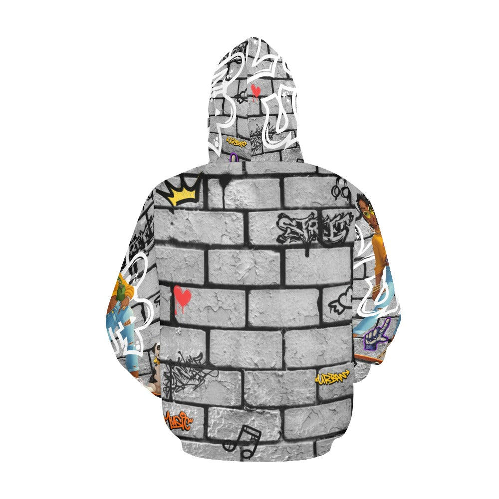 L's Up Street Cartoon Woman and Dog All Over Print Hoodie